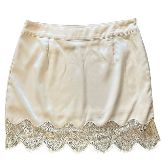 Revolve OnTwelth Cream White Lace Trim Satin Mini Skirt - Picture 2 of 8